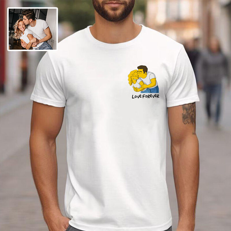 Personalized T-shirt Custom Couple Photo Simpson Cartoon Style Design Funny Gift for Lovers