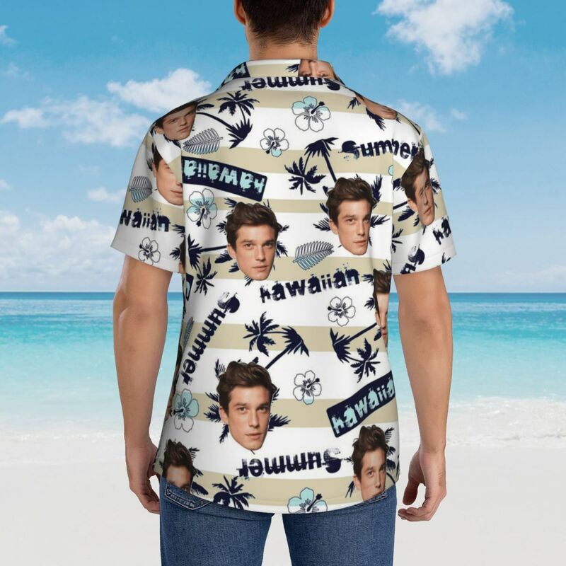 Personalized Hawaiian Shirts Custom Face Portrait Holiday Style Short Sleeve Shirts Gifts for Men