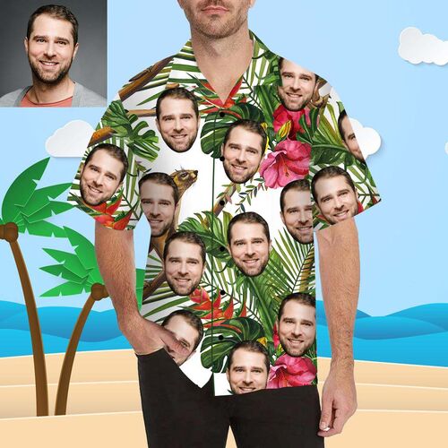 Personalisiertes Gesicht Tiere auf Baum Männer Alloverdruck Hawaii-Hemd