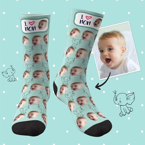 Calze Personalizzate per il Viso con Design Elefante e Cuore per Mamma
