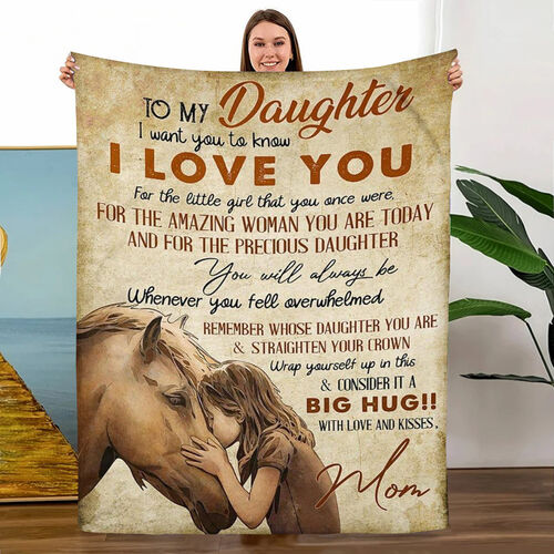 Personalized Love Letter Blanket to Daughter from Mom Featuring Girls and Horses