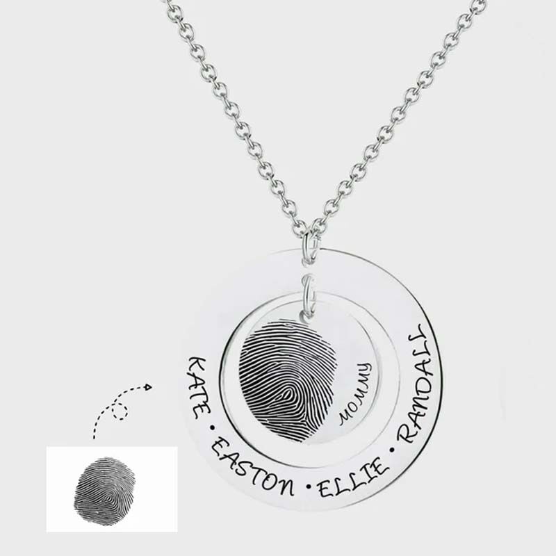 Personalised Double Circle Engraved Fingerprint Necklace