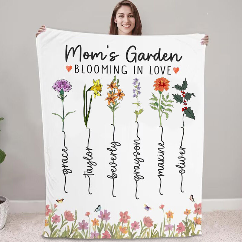 Personalized Birthflower And Name Blanket Stylish Gift for Mom