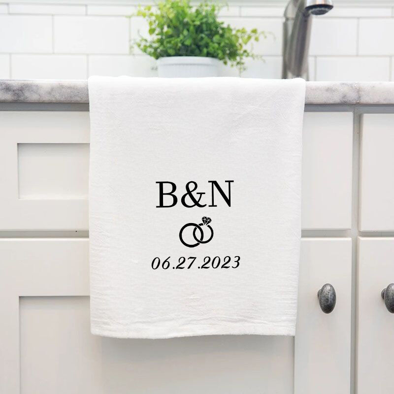 Personalized Towel with Custom Letter and Date Rings Decoration Unique Wedding Gift