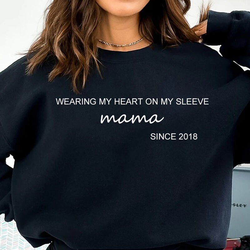 Personalized Sweatshirt Wearing My Heart On My Sleeve with Custom Names Wonderful Gift for Mother's Day