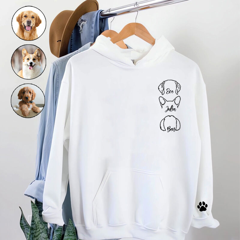 Personalized Hoodie Optional Puppy Head Line Design with Custom Names Gift for Pet Lovers