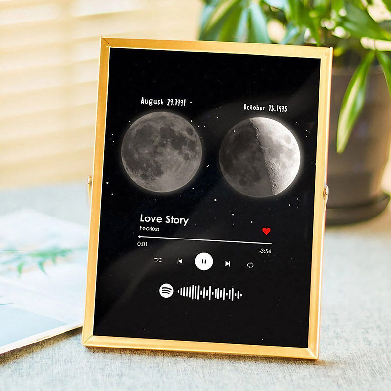 Personalized Moon Phase Photo Frame with Custom Spotify Code Interesting Gift for Couples