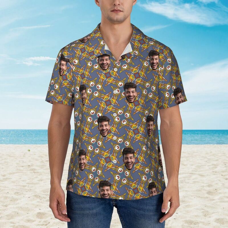 Camisa Personalizada Estampado Abstracto Tops de Verano Añadir Foto de Cara para Él