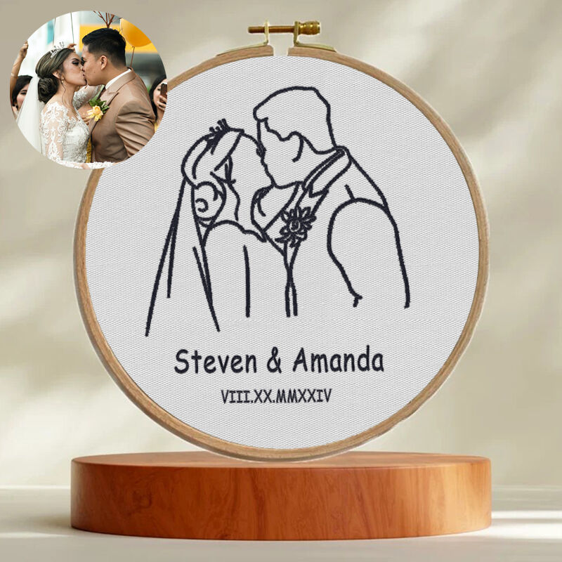 Custom Embroidery Hoop Custom Character Line Drawing Fun Decoration For Wedding