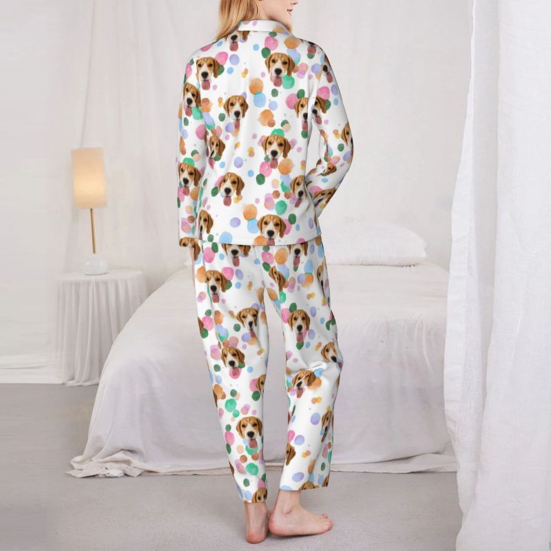 Personalisierte Pyjamas benutzerdefinierte Haustier Foto bunte Tinte Punkte Muster Design Vibrant Geschenk für ihre Familie