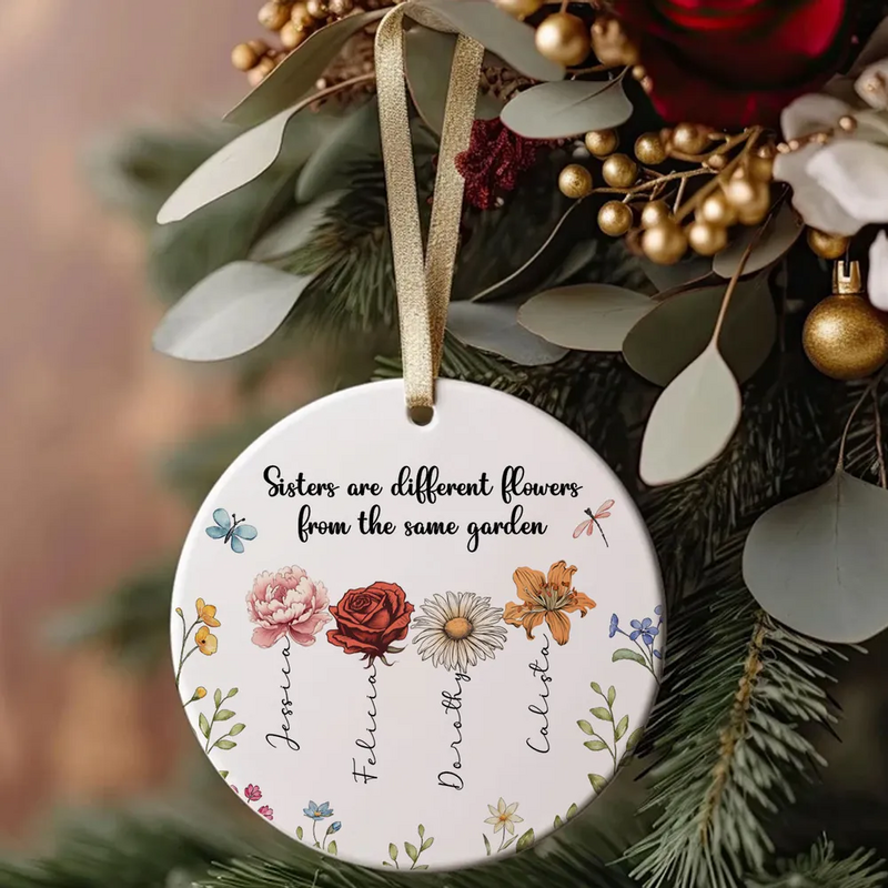 Personalized Christmas Ornament With Birthday Flowers Sweet Gift For Sisters