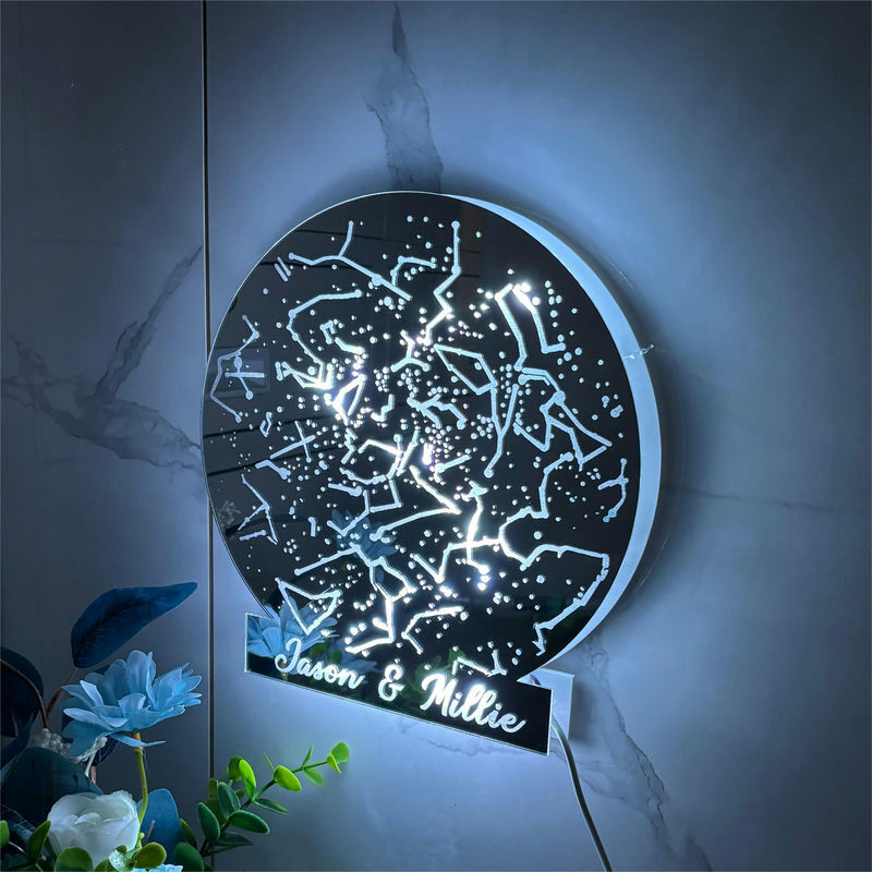 名入れ 星図 マップ 壁掛け 12色変化 LED ミラー 発光 ナイトライト オリジナル