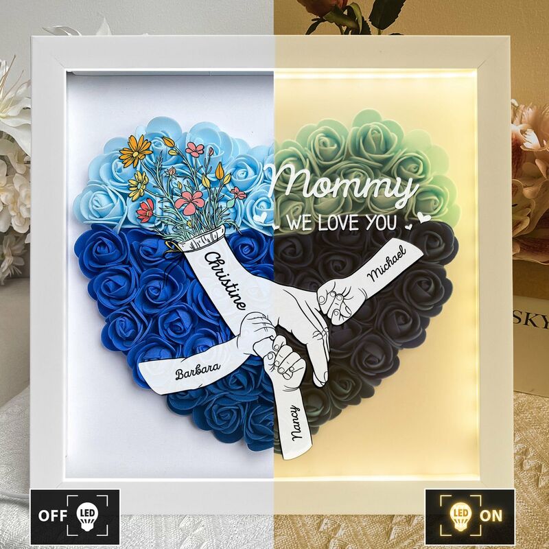Personalized Flower Shadow Box with Light Custom Hand in Hand Special Mother's Day Gift
