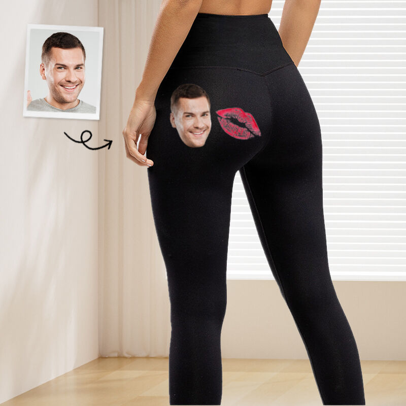Leggings personalizzati Testa di fidanzato foto con bacio design Regalo perfetto per i suoi amanti