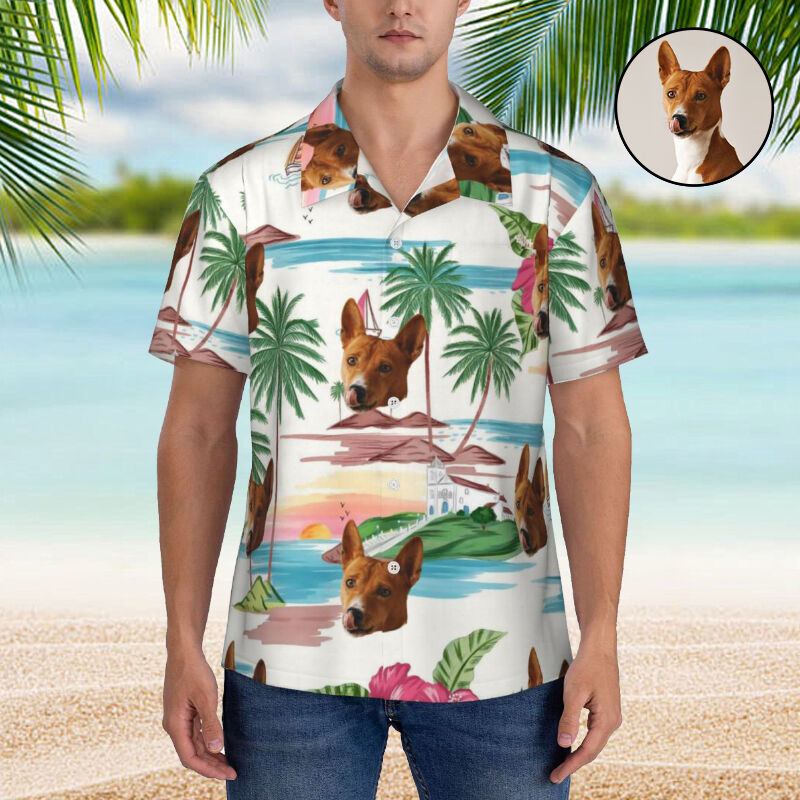 Personalized Hawaiian Shirt with Sunset Print Makes a Great Holiday Gift for Pet Lovers