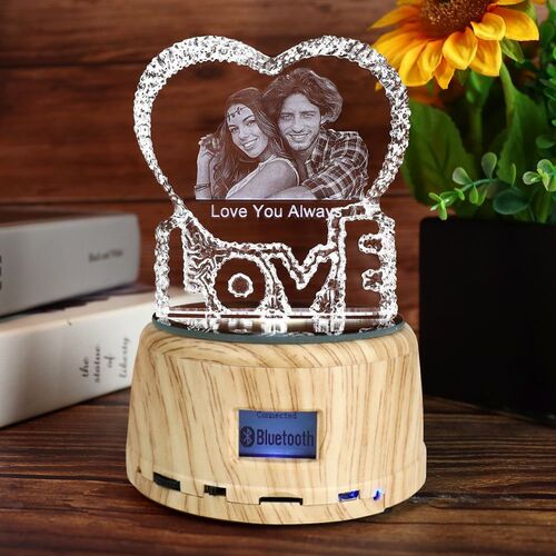 Personalized Photo Of Internal Carving Love Crystal Lamp Bluetooth Speaker With Rose - Full Color