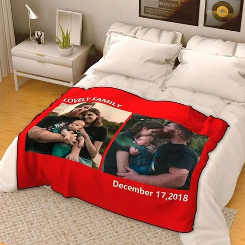 Personalized 4 Photo Coral Fleece Blanket with Engraving