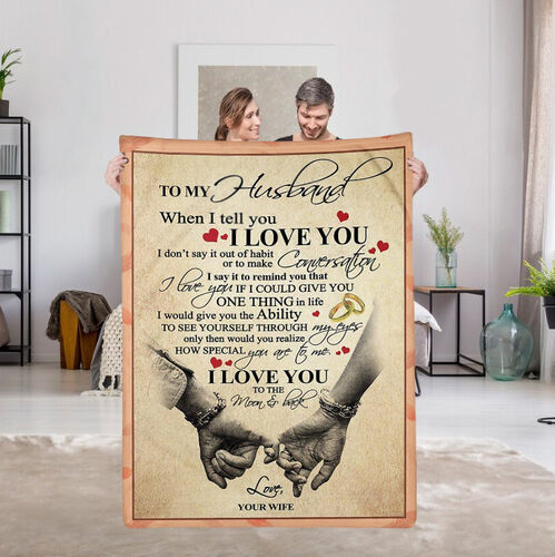 Personalized Love Letter Blanket to Husband from Wife With Holding Hands Pattern