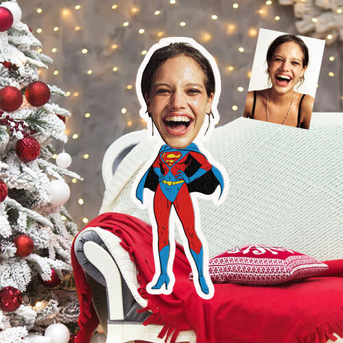 Custom Face Pillow Women in Cape 3D Portrait Personalized Photo Pillow Funny Gift