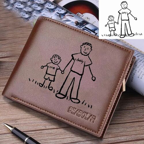 Personalized Hand Drawing With Text Men's Wallet Gift For Dad