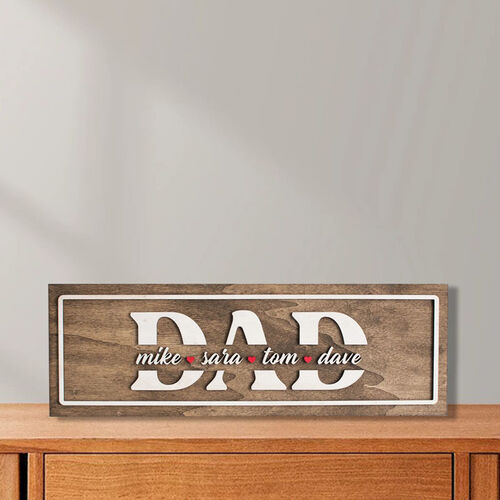 Plaque en bois 3D personnalisée avec un cœur rouge pour le père, cadeau créatif