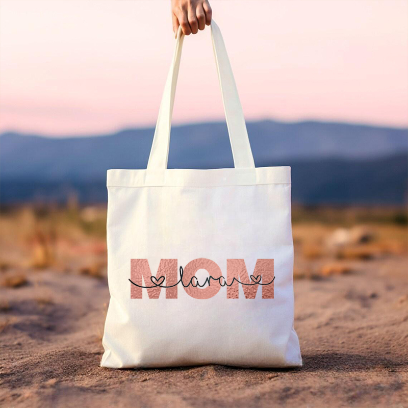 Personalized Mom Canvas Bag with Rose Gold MOM Custom Name