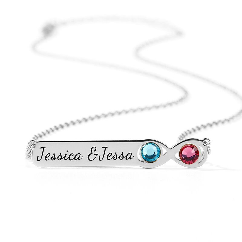 "Song of Love" Infinity Bar Necklace with Engraving and Birthstone