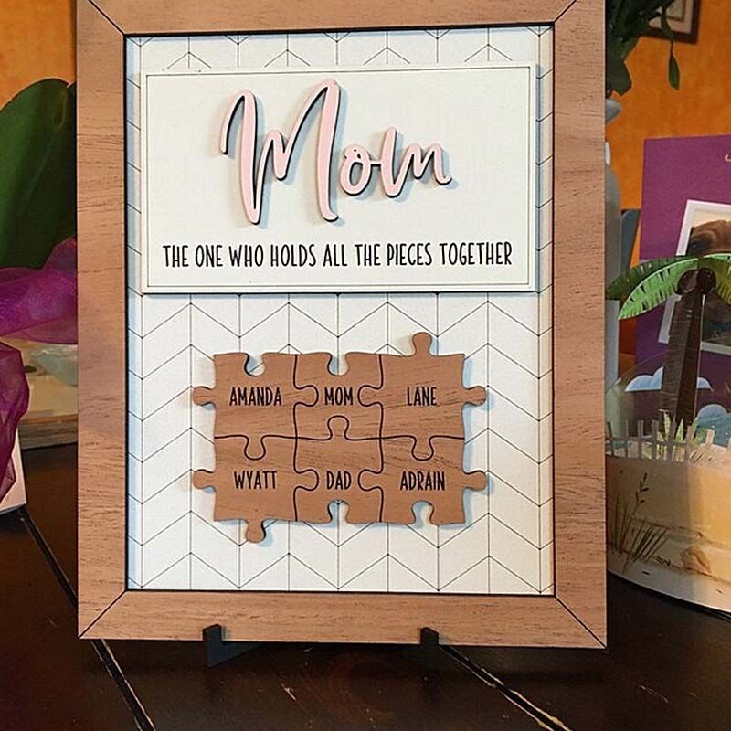 "You Are The Piece That Holds Us Together" Personalised Puzzles Engraved Name Sign Mother's Day Gift