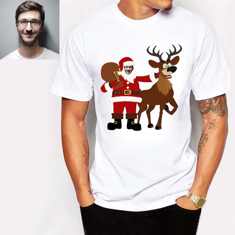 T-shirt personnalisé avec photo du Père Noël et de l'élan