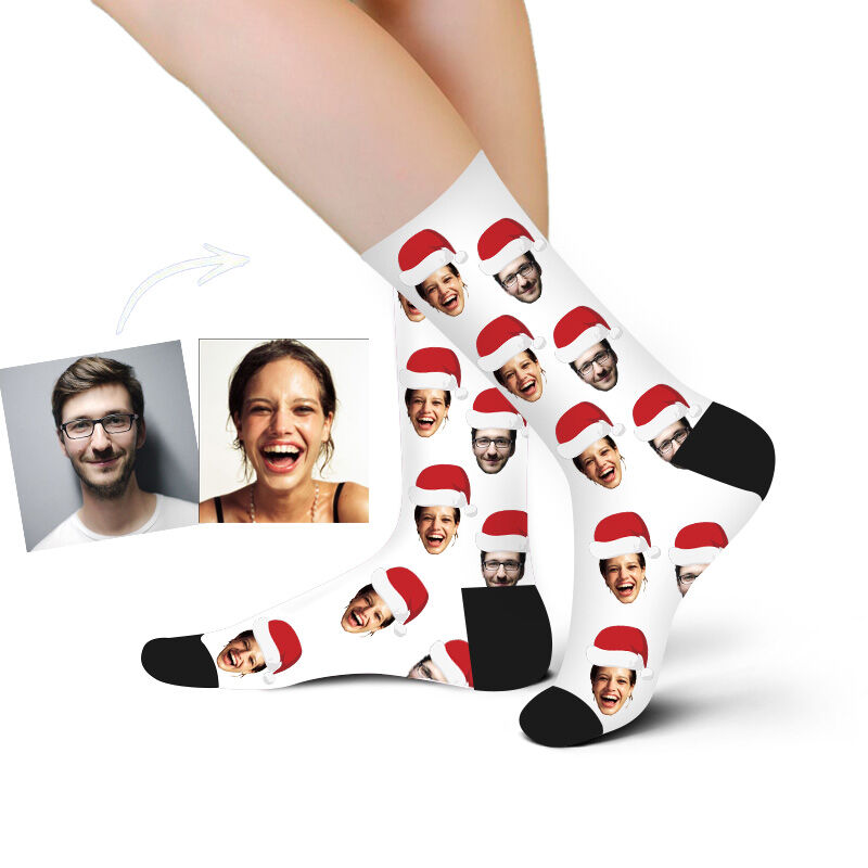Calcetines personalizados con dibujo de cara con gorro de Papá Noel para navidad