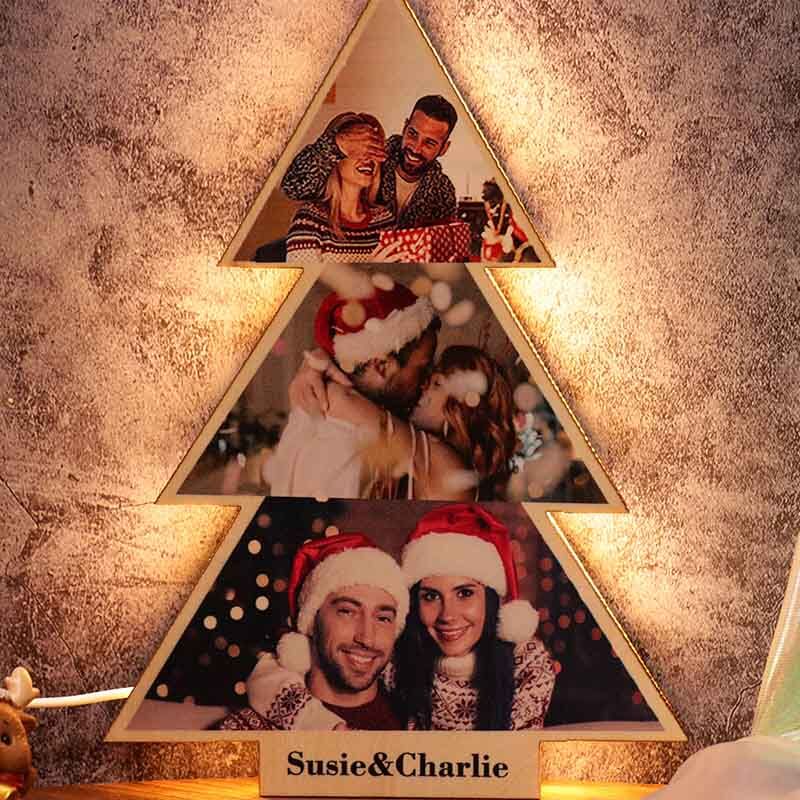 Lampe photo Arbre de Noël en bois personnalisé Cadeau personnalisé pour couple