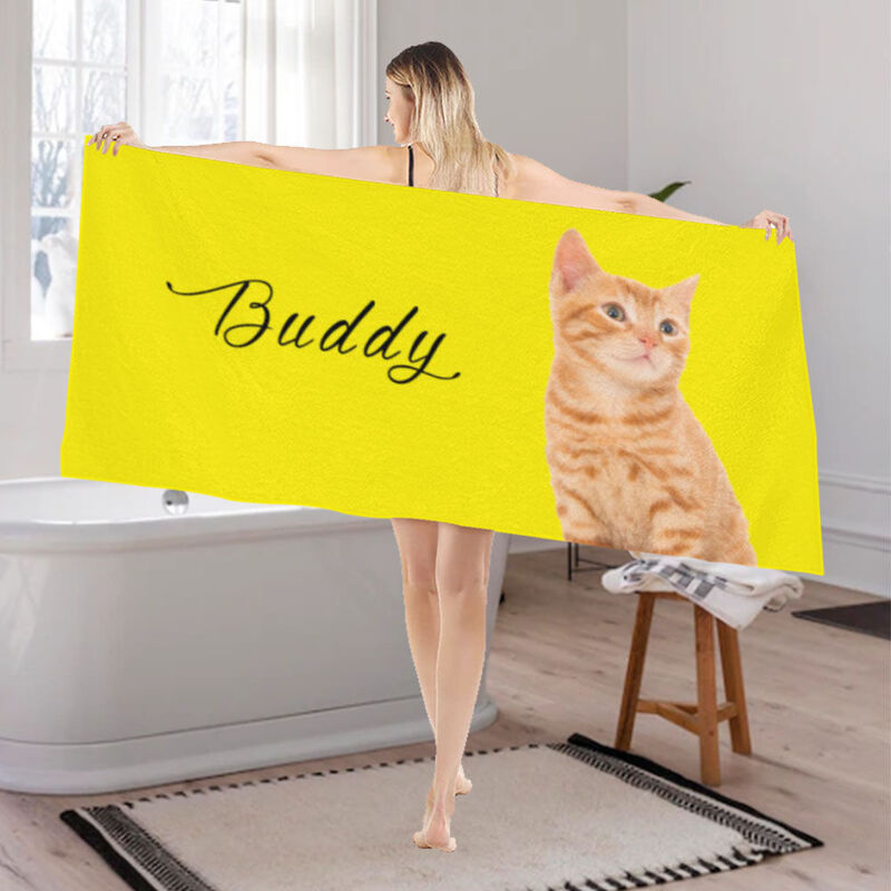 Custom Photo and Name Bath Towel Cute Gift for Pet Lover