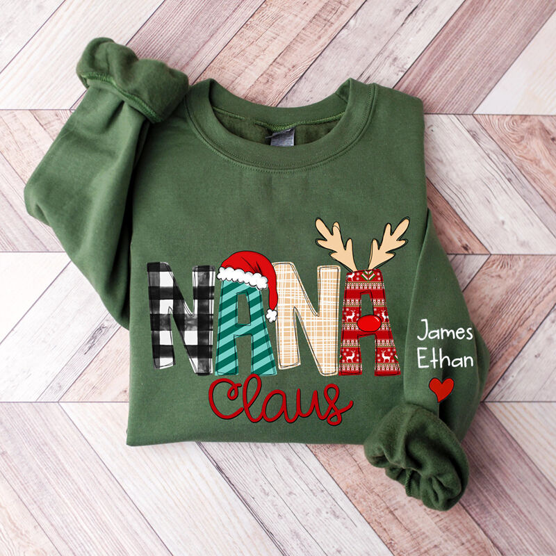 Personalized Sweatshirt Nana Claus Design with Custom Names Christmas Gift for Grandma