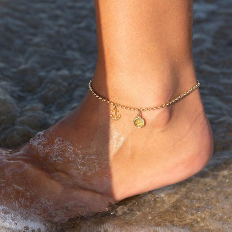 Personalized Birthstone Anklet with Anchor Pattern Creative Gift for Her