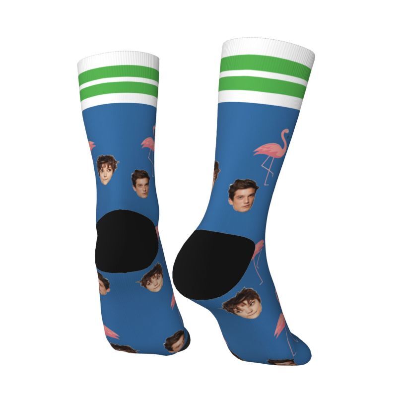 Customized Face Socks with Flamingo Print Couple Photos