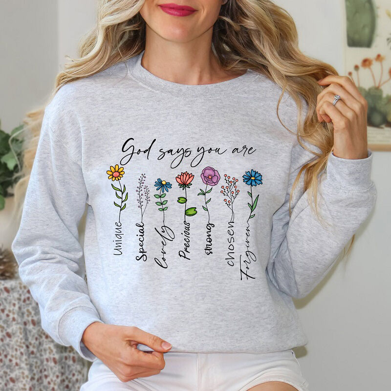 Gepersonaliseerd sweatshirt God zegt dat je uniek bent met goede persoonlijkheden Warm cadeau voor vrienden