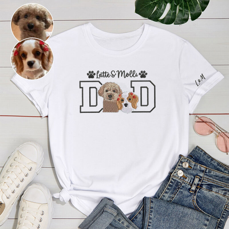 Personalized T-shirt Embroidered Custom Pet Head Photos Dad Design Adorable Gift for Father's Day