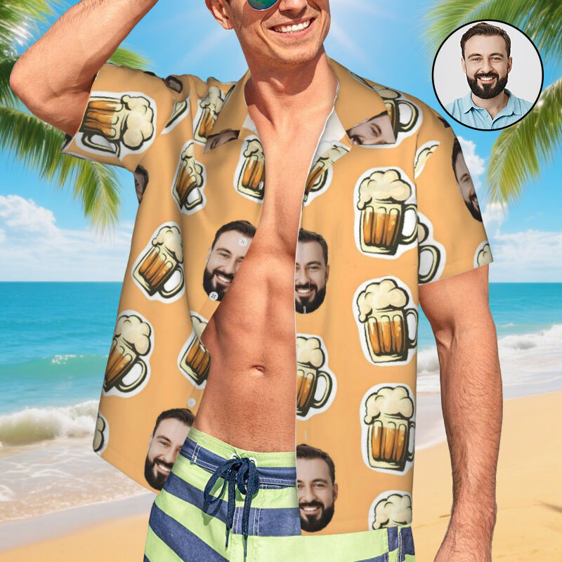 Individuelles Hawaiihemd mit Cartoon-Bier-Prints lässige Kurzarmhemden für Bierliebhaber
