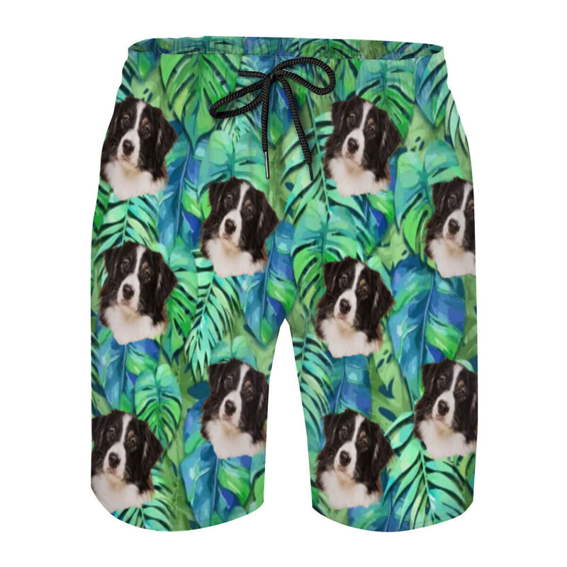Personalized Picture Men's Beach Shorts with Leaves Pattern Wonderful Gift for Family