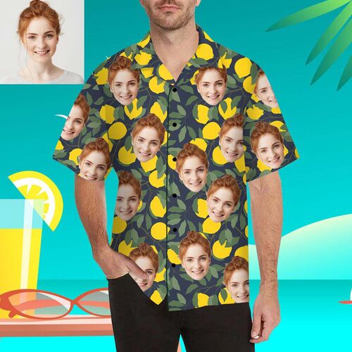 Magliette Personalizzate con Stampa Volto Stile Hawaiano e Albero di Limone per Uomo