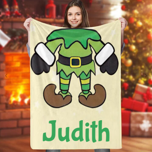 Custom Name Blanket Green Elf Christmas Funny Gift for Dad