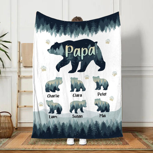 Custom Name Cute Bear Pattern Blanket Best Gift for Father's Day