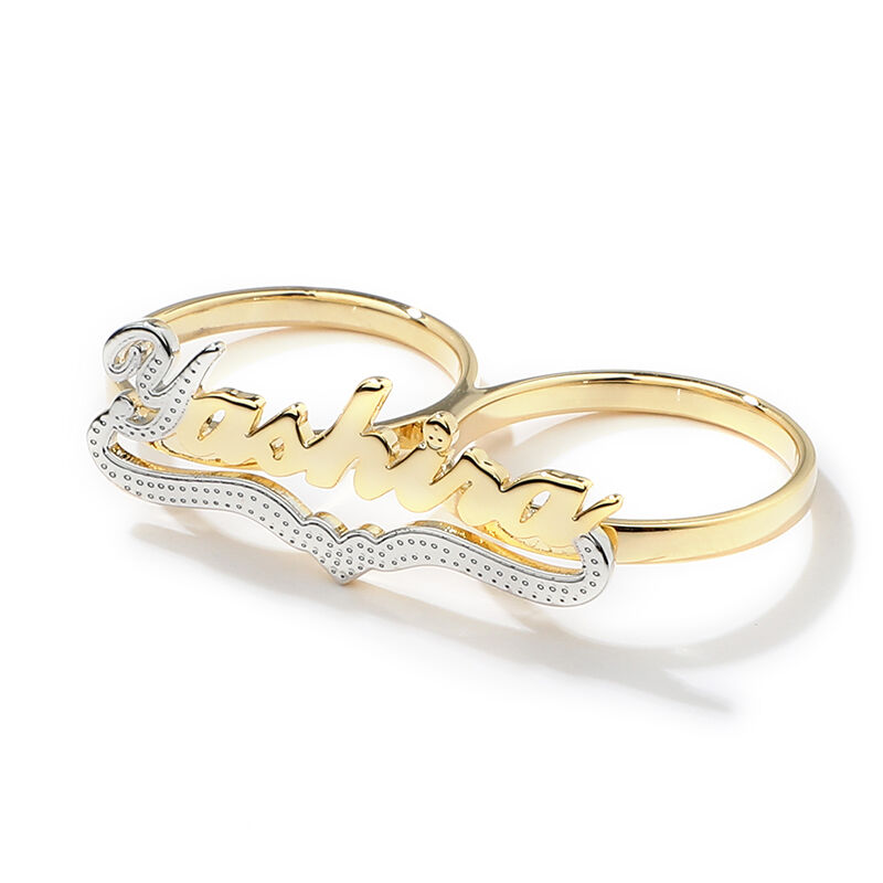 Personalized First Letter and Double Heart Engraving Name Ring