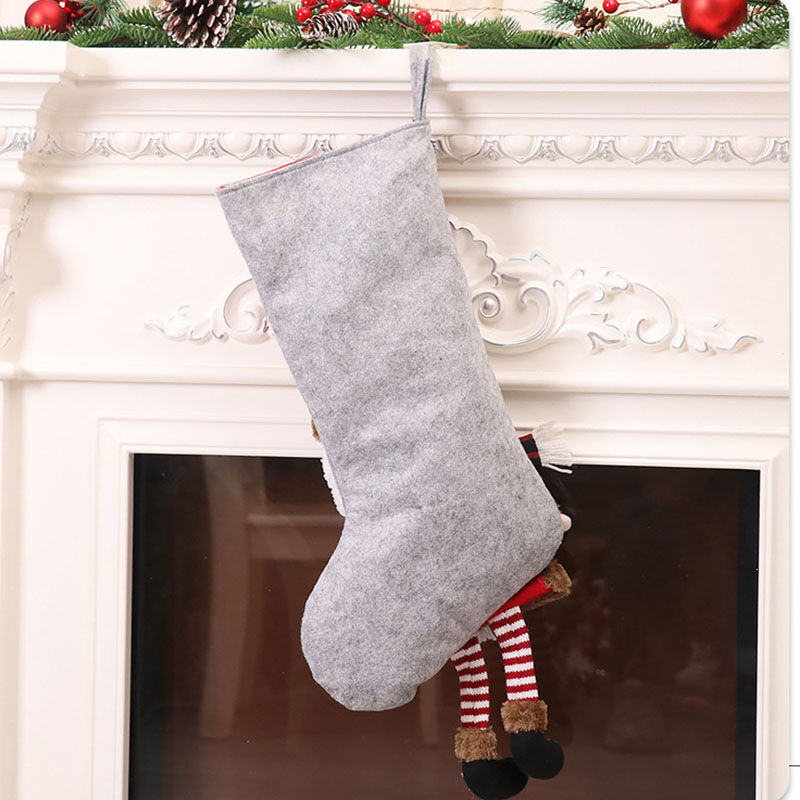 Personalized Grey Long Legged Santa Claus Custom Name Christmas Socks
