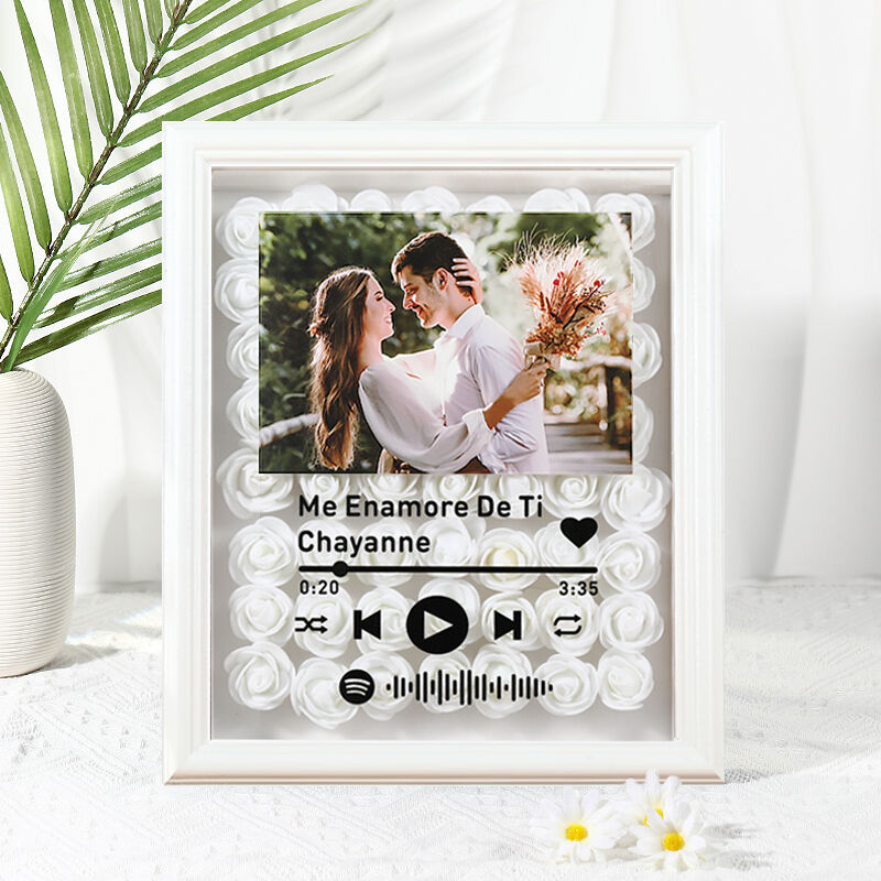 Custom Dried Flower Shadow Box With Personalized Spotify Code And Photo Gift for Wedding