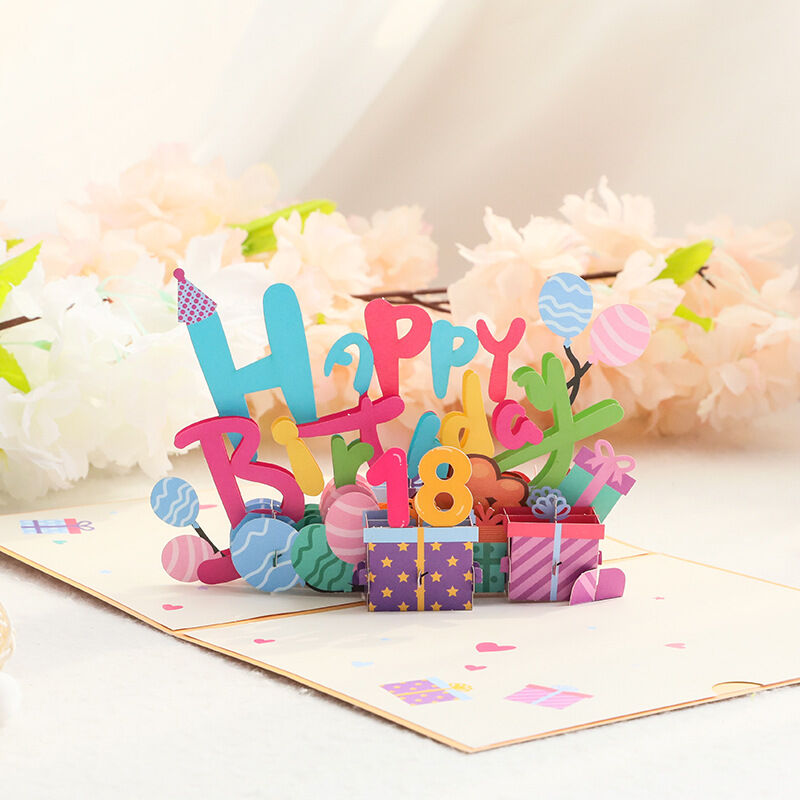 Carte pop-up créative en 3D avec gâteau en papier ciré sculpté à la main pour les vœux d'anniversaire