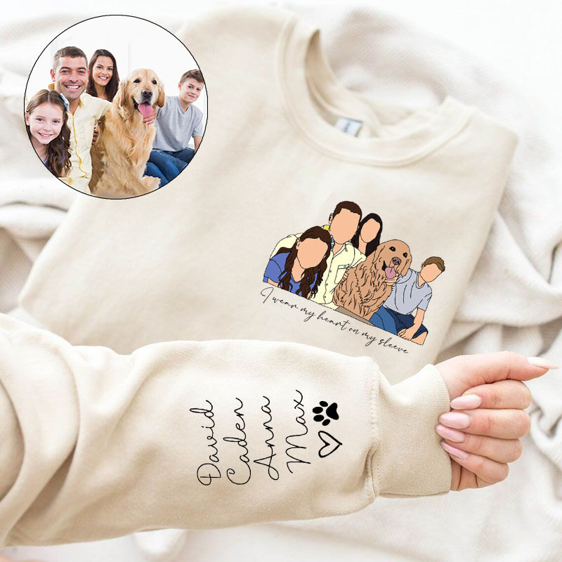 Personalized Sweatshirt Family Portrait with Custom Names On The Sleeve Perfect Gift for Family