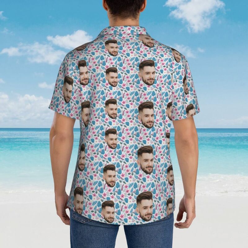 Customized Hawaiian Shirt with Small Floral Prints to Add Face Photos