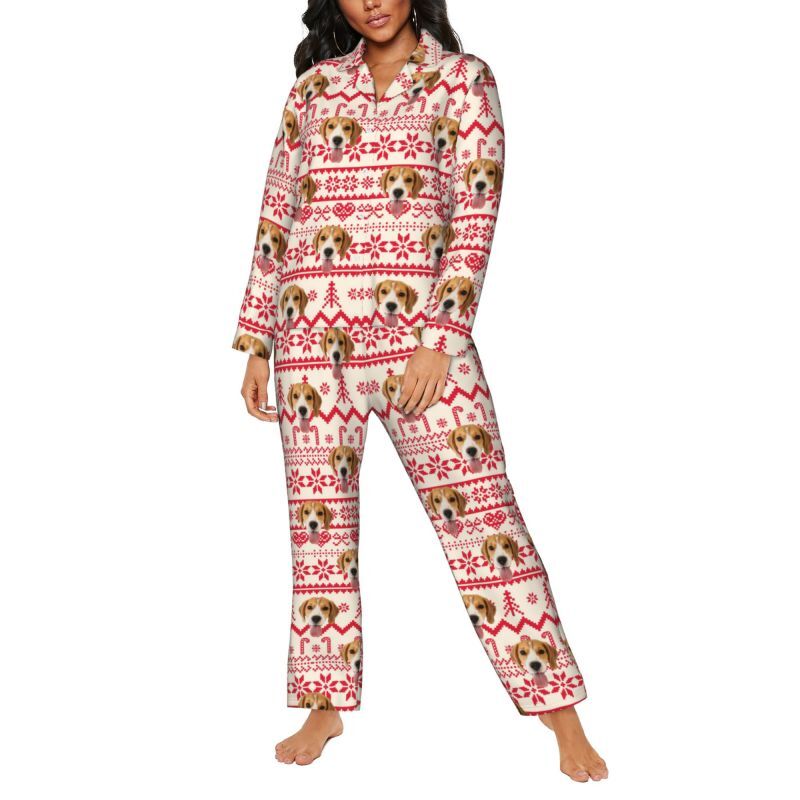 Pyjama personnalisé avec photo d'animal de compagnie personnalisée, motif d'ambiance de Noël, cadeau parfait pour la famille