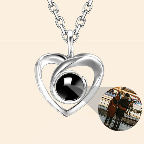 Personalisierte Foto Projektion Halskette - Liebe Herz Sterling Silber